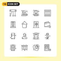 Set of 16 Modern UI Icons Symbols Signs for salon face brush battery cosmetics power Editable Vector Design Elements