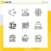 Set of 9 Commercial Outlines pack for tv screen internet app security monitoring Editable Vector Design Elements