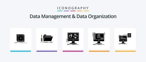 paquete de iconos de glifo 5 de gestión y organización de datos que incluye caja fuerte. seguro. recurso. sincronizar solicitud. diseño de iconos creativos vector