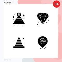 4 Solid Glyph concept for Websites Mobile and Apps career road diamond blocker cinema Editable Vector Design Elements