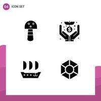 4 Universal Solid Glyphs Set for Web and Mobile Applications food ship crowd money coin Editable Vector Design Elements