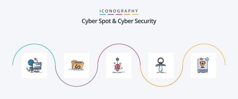 cyber spot y línea de seguridad cibernética llenaron el paquete de iconos flat 5, incluido el novato. bebé. Internet. web. araña vector