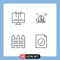Set of 4 Vector Filledline Flat Colors on Grid for connections siren optimization emergency fence Editable Vector Design Elements