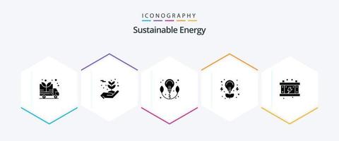 paquete de iconos de 25 glifos de energía sostenible que incluye batería. energía. bulbo. electricidad. invención vector