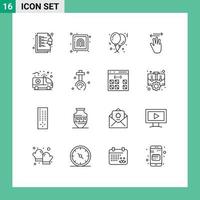 Stock Vector Icon Pack of 16 Line Signs and Symbols for ambulance left balloon up hand Editable Vector Design Elements