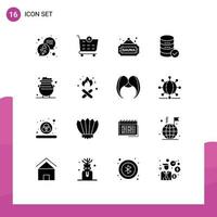 16 Universal Solid Glyphs Set for Web and Mobile Applications luck fortune sauna web security Editable Vector Design Elements