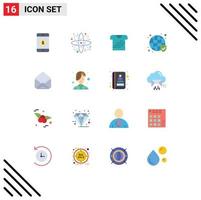 Pictogram Set of 16 Simple Flat Colors of open message tshirt verified secure Editable Pack of Creative Vector Design Elements