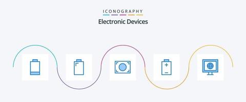 Paquete de 5 iconos azules de dispositivos que incluye . energía. vector