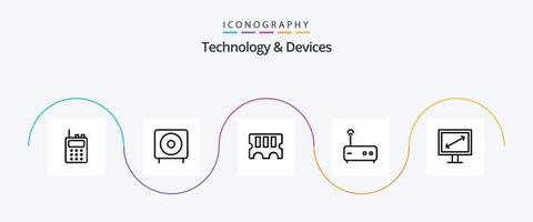 paquete de iconos de la línea 5 de dispositivos que incluye . mostrar. hardware. diagonal. módem vector