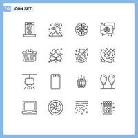 Set of 16 Modern UI Icons Symbols Signs for talk globe compass chat position Editable Vector Design Elements