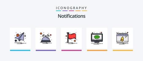 la línea de notificaciones llenó el paquete de 5 iconos, incluida la notificación. alerta. móvil. seguridad. precaución. diseño de iconos creativos vector