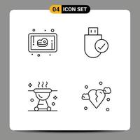 Set of 4 Vector Filledline Flat Colors on Grid for beef bbq computers hardware grill Editable Vector Design Elements