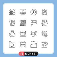 Mobile Interface Outline Set of 16 Pictograms of cloth smoking imac sign sport Editable Vector Design Elements