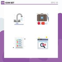 Pack of 4 creative Flat Icons of bathroom list sink first aid options Editable Vector Design Elements