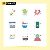 Pack of 9 Modern Flat Colors Signs and Symbols for Web Print Media such as layout design email coding break Editable Vector Design Elements