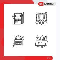 Mobile Interface Line Set of 4 Pictograms of browser domain web office internet Editable Vector Design Elements
