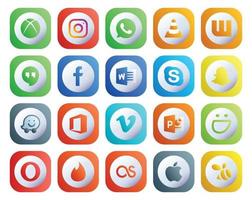 20 Social Media Icon Pack Including powerpoint vimeo facebook office snapchat vector