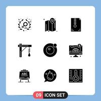 Modern Set of 9 Solid Glyphs and symbols such as orbit light compressed halloween bulb Editable Vector Design Elements