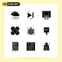 Set of 9 Commercial Solid Glyphs pack for board party cash night disco Editable Vector Design Elements