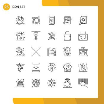 25 User Interface Line Pack of modern Signs and Symbols of analysis development fashion com browser Editable Vector Design Elements