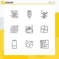 Set of 9 Modern UI Icons Symbols Signs for wallet target flower man focus Editable Vector Design Elements