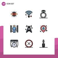 Universal Icon Symbols Group of 9 Modern Filledline Flat Colors of network signal present tower maze Editable Vector Design Elements