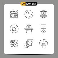 9 Outline concept for Websites Mobile and Apps rank badge location pot remove Editable Vector Design Elements