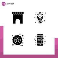 User Interface Pack of 4 Basic Solid Glyphs of building ecommerce shop present product Editable Vector Design Elements