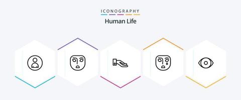 Human 25 Line icon pack including vision. face. hand. eye. mask vector