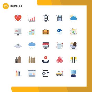 Group of 25 Modern Flat Colors Set for rain hardware graph floppy computer Editable Vector Design Elements