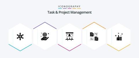 Task And Project Management 25 Glyph icon pack including transfer . network. projector. office vector