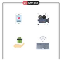 Modern Set of 4 Flat Icons Pictograph of cell gift wedding video present Editable Vector Design Elements