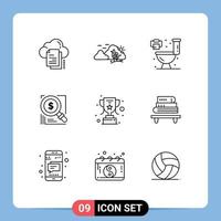 Universal Icon Symbols Group of 9 Modern Outlines of solution magnifer nature dollar toilet Editable Vector Design Elements