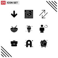 User Interface Pack of 9 Basic Solid Glyphs of sweet ice cream arrow parade instrument Editable Vector Design Elements