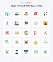 Creative Design Thinking And D Printing Modeling 25 Flat icon pack  Such As drawing. computing. box. sign. research vector