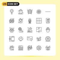 Pack of 25 Modern Lines Signs and Symbols for Web Print Media such as connect earth ladder world business Editable Vector Design Elements