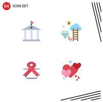 User Interface Pack of 4 Basic Flat Icons of bank ribbon dimond marketing heart Editable Vector Design Elements