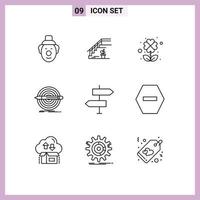 paquete de iconos de vector de stock de 9 signos y símbolos de línea para flechas objetivo trébol conjunto objetivo elementos de diseño vectorial editables