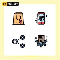 conjunto de 4 iconos de ui modernos símbolos signos para comprar conectar e red móvil elementos de diseño vectorial editables vector