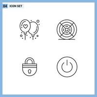 Set of 4 Modern UI Icons Symbols Signs for affection password film print login Editable Vector Design Elements