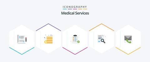 Medical Services 25 Flat icon pack including call. medical. medical. search. magnifier vector