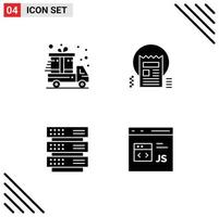 Mobile Interface Solid Glyph Set of 4 Pictograms of present rack document news network Editable Vector Design Elements