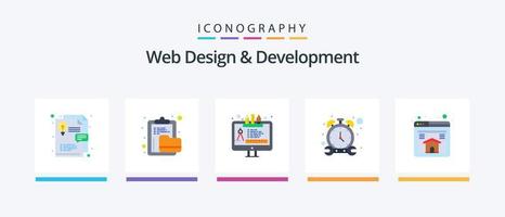 Web Design And Development Flat 5 Icon Pack Including page. repair. design. watch. stop. Creative Icons Design vector