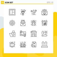 Set of 16 Modern UI Icons Symbols Signs for profile gear decoration gear mail Editable Vector Design Elements