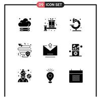 Modern Set of 9 Solid Glyphs and symbols such as letter pin bonus location science Editable Vector Design Elements