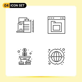 grupo de 4 colores planos de línea de relleno modernos establecidos para la construcción de elementos de diseño vectorial editables del árbol de archivos de la industria de crecimiento vector