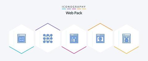 Web Pack 25 Blue icon pack including web performance. split testing. custom content. method. testing vector