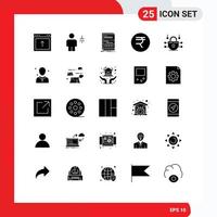 Group of 25 Solid Glyphs Signs and Symbols for internet coin water rupee page Editable Vector Design Elements