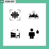 4 Thematic Vector Solid Glyphs and Editable Symbols of eyesight blast view hill desk Editable Vector Design Elements