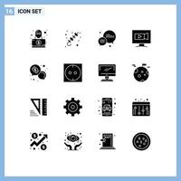 Pictogram Set of 16 Simple Solid Glyphs of cash camera summer video monitor Editable Vector Design Elements